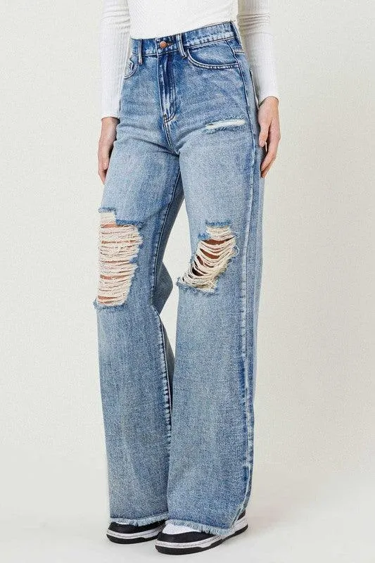High Rise Wide Leg In Vintage Acid Wash Jeans