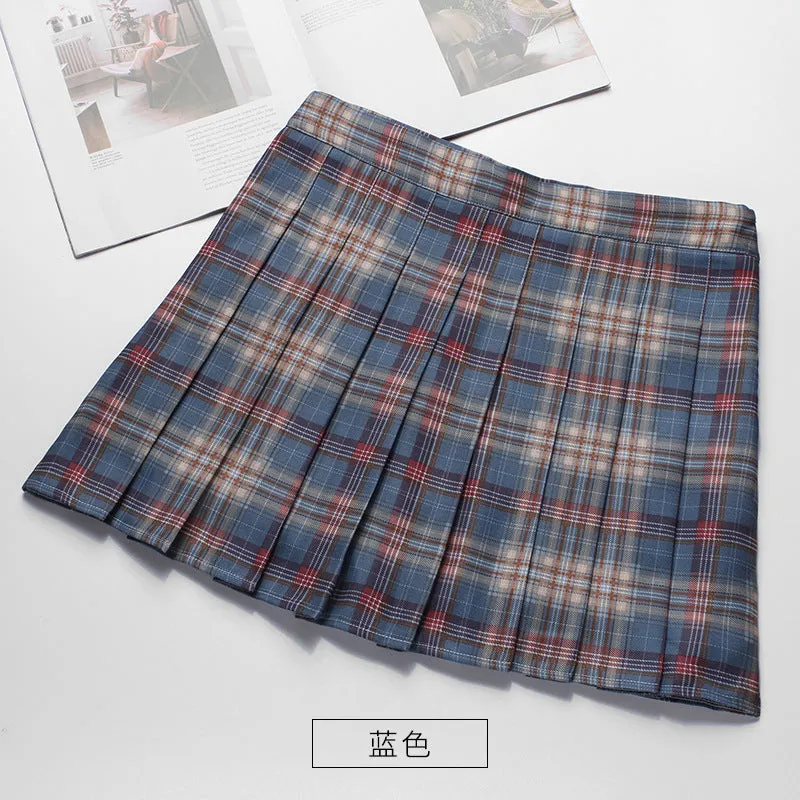 High Waist Chequered Pleated Women Summer A-Line Plus Size Skirt