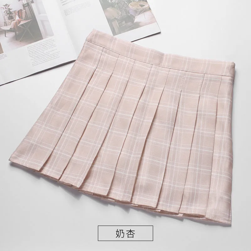 High Waist Chequered Pleated Women Summer A-Line Plus Size Skirt
