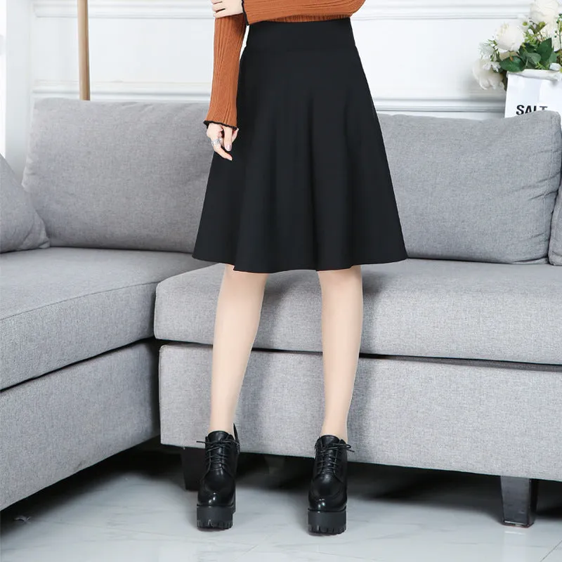 High Waist Pleated Mid-Length Anti-Exposed Plus Size Flare Skirt