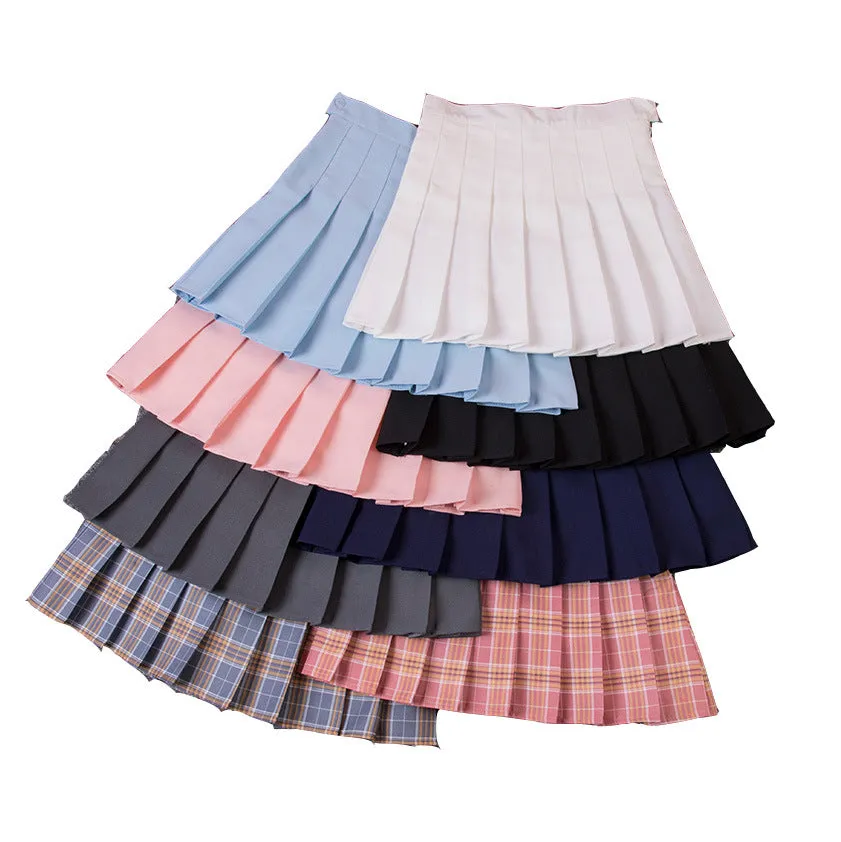 High Waist Pleated Plus Size A-Line Women Summer Purple Korean Skirt