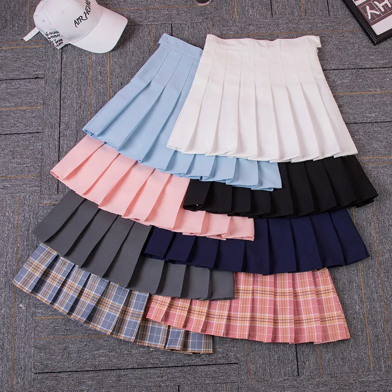High Waist Pleated Plus Size A-Line Women Summer Purple Korean Skirt