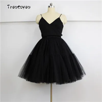 High Waist Pleated Tulle Skirt Adult Tutu Short Puffy Skirts