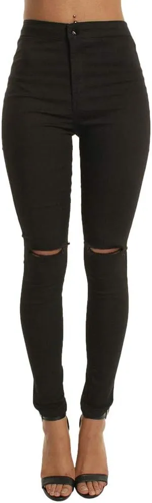 High Waisted Jeans, Women's High Waist Straight Leg Ripped Jeans Distressed Denim Pants