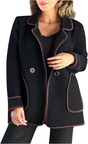 hlysgo Women's Peacoat Wool Blend Double Breasted Blazers Long Sleeve Casual Fall Jackets Spring Outwear with Pockets