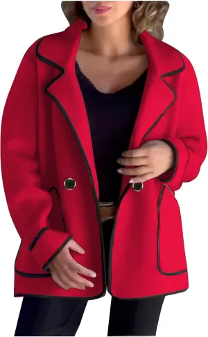 hlysgo Women's Peacoat Wool Blend Double Breasted Blazers Long Sleeve Casual Fall Jackets Spring Outwear with Pockets