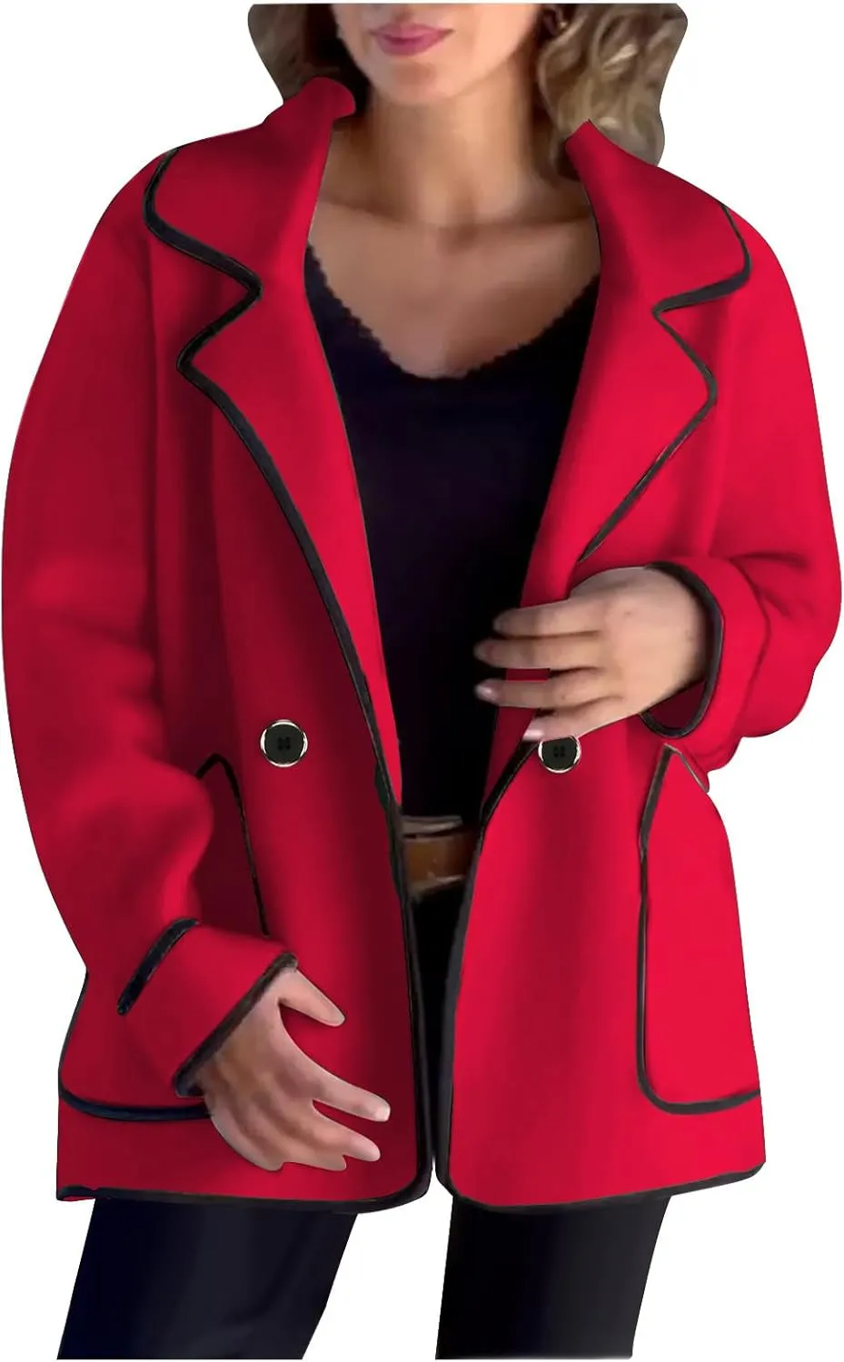hlysgo Women's Peacoat Wool Blend Double Breasted Blazers Long Sleeve Casual Fall Jackets Spring Outwear with Pockets
