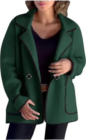 hlysgo Women's Peacoat Wool Blend Double Breasted Blazers Long Sleeve Casual Fall Jackets Spring Outwear with Pockets