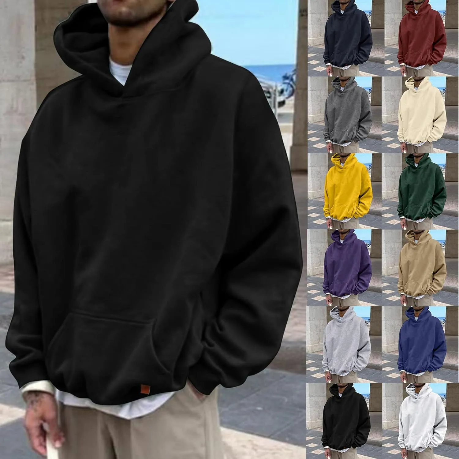 Hoodies for Men 2024 Mens Casual Hooded Oversized Loose Fit Hoodie Pullover Sweatshirts Long Sleeve Mens Shirts