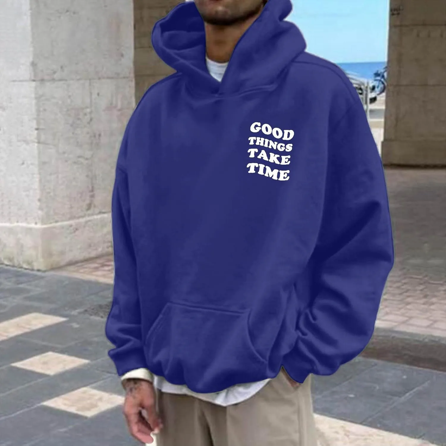 Hoodies For Men Good Things Take Time Letter Print Lightweight Sweatshirts Fall Long Sleeve Hoodies Pullover Shirts