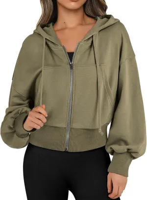 Hoodies for Women Full Zip Up Cropped Sweatshirts Jackets Casual Comfy Gym Tops Fall Outfits Winter Clothes
