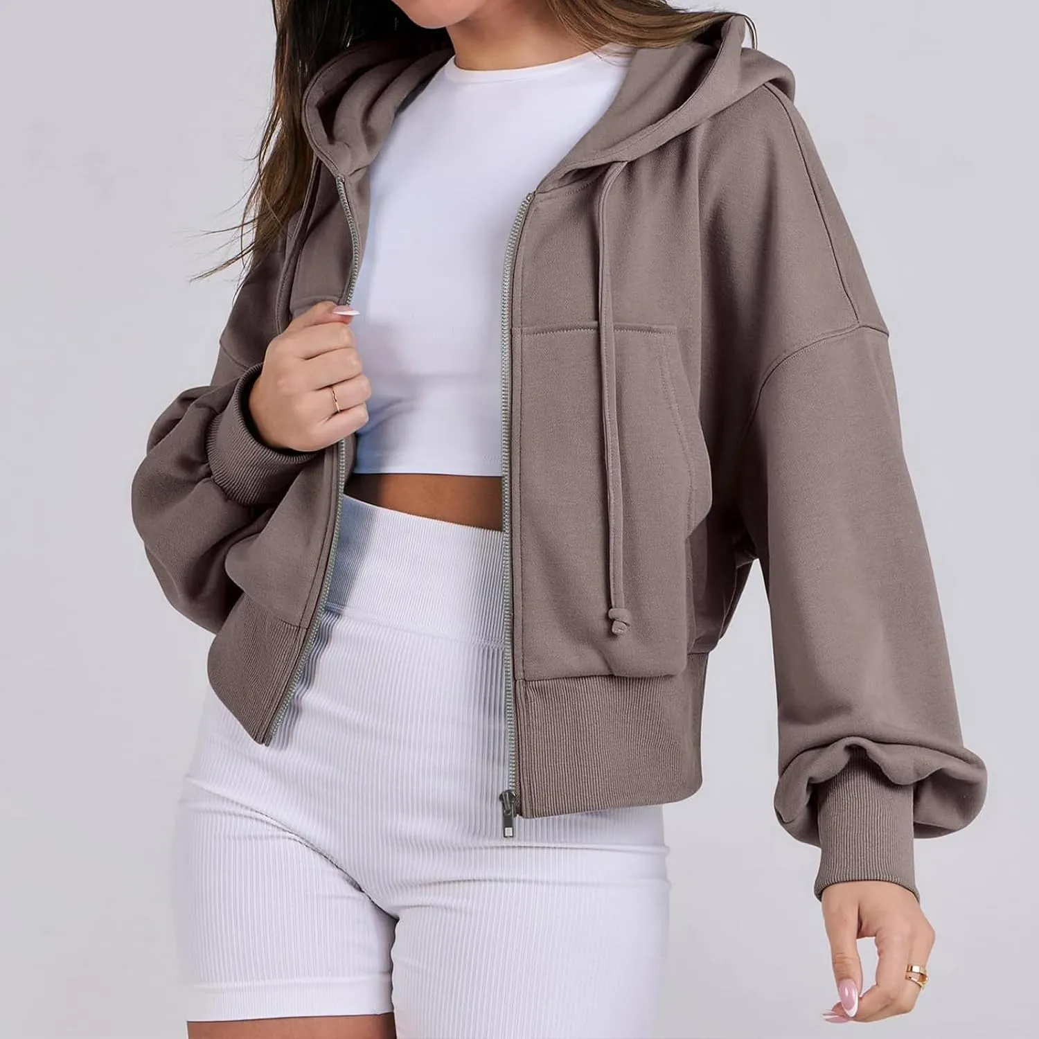 Hoodies for Women Full Zip Up Cropped Sweatshirts Jackets Casual Comfy Gym Tops Fall Outfits Winter Clothes