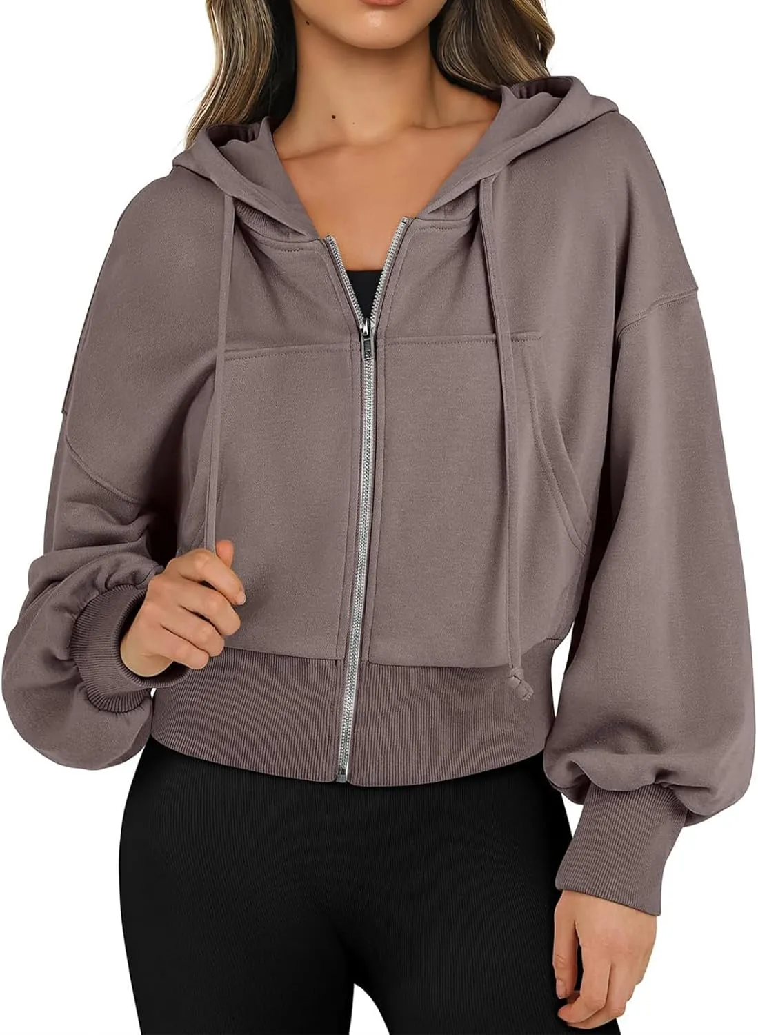 Hoodies for Women Full Zip Up Cropped Sweatshirts Jackets Casual Comfy Gym Tops Fall Outfits Winter Clothes