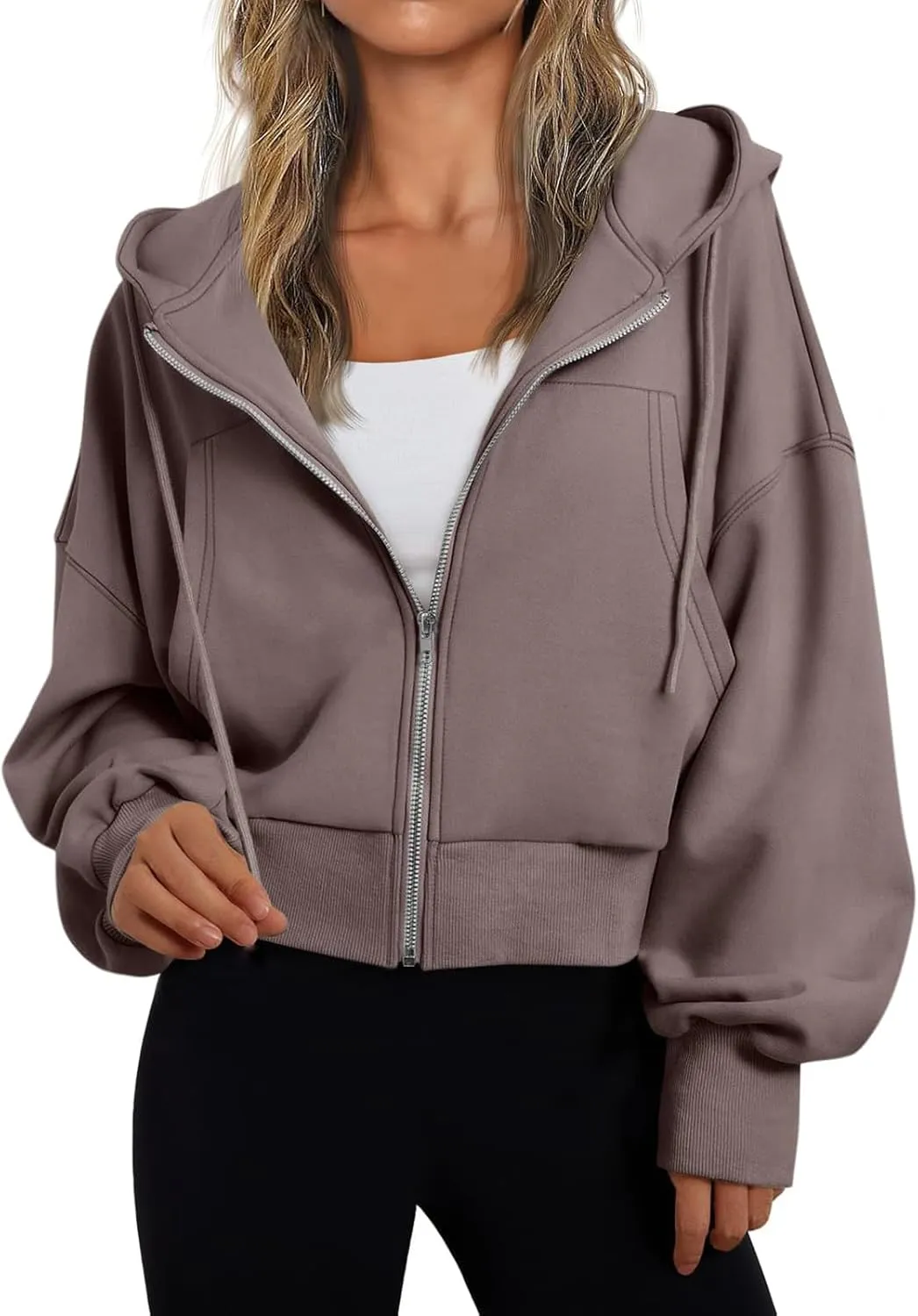Hoodies for Women Full Zip Up Cropped Sweatshirts Jackets Casual Comfy Gym Tops Fall Outfits Winter Clothes