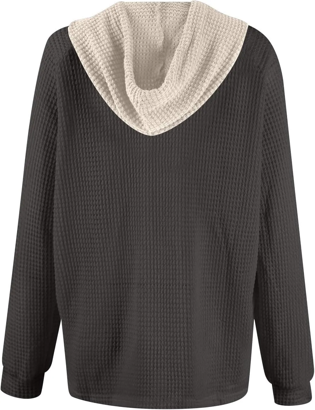 Hoodies for Women Waffle Knit Tops Long Sleeve Drawstring Button V Neck Sweatshirt 2025 Pullover Hooded Sweatshirt