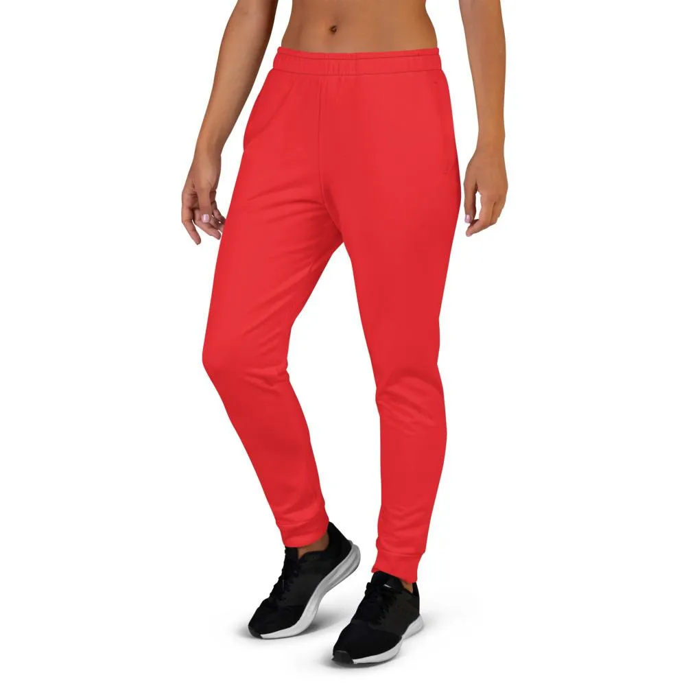 Hot Red Women's Joggers, Solid Color Print Designer Slim Fit Ladies' Sweatpants - Made in EU