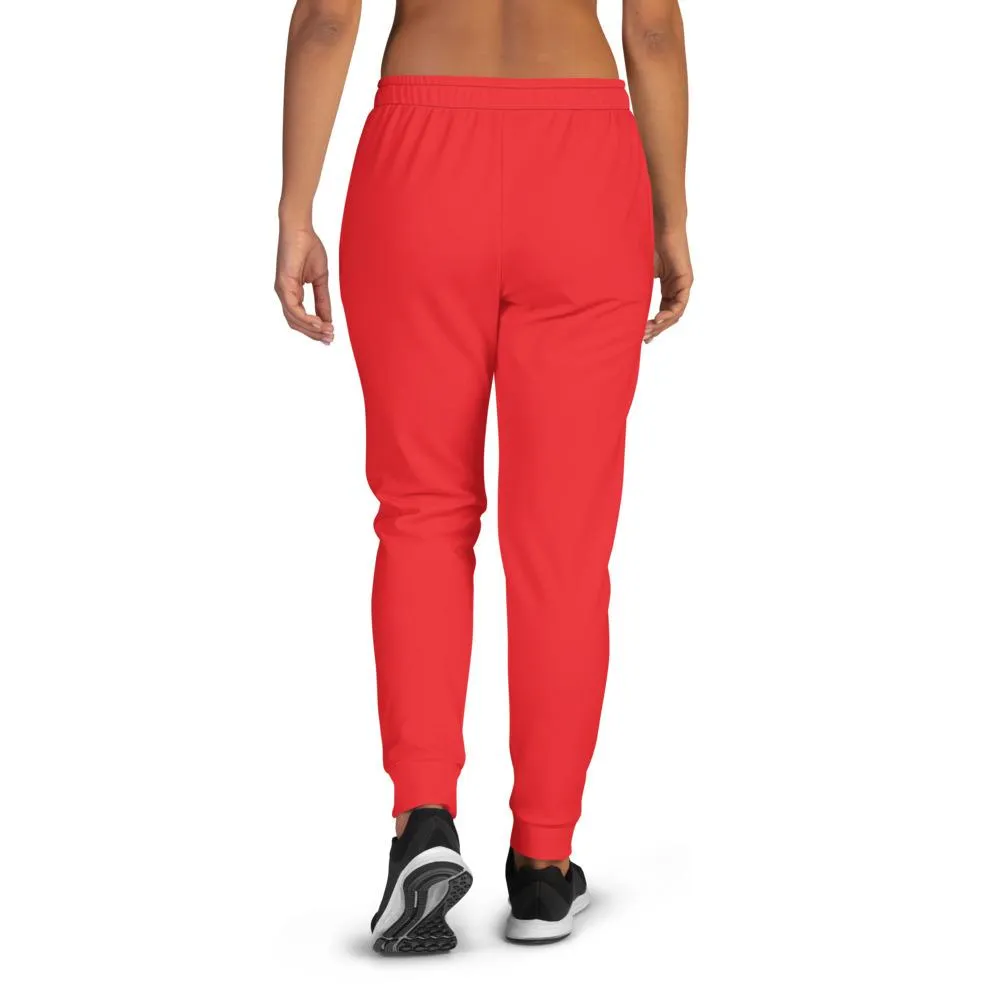 Hot Red Women's Joggers, Solid Color Print Designer Slim Fit Ladies' Sweatpants - Made in EU