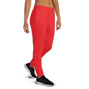 Hot Red Women's Joggers, Solid Color Print Designer Slim Fit Ladies' Sweatpants - Made in EU