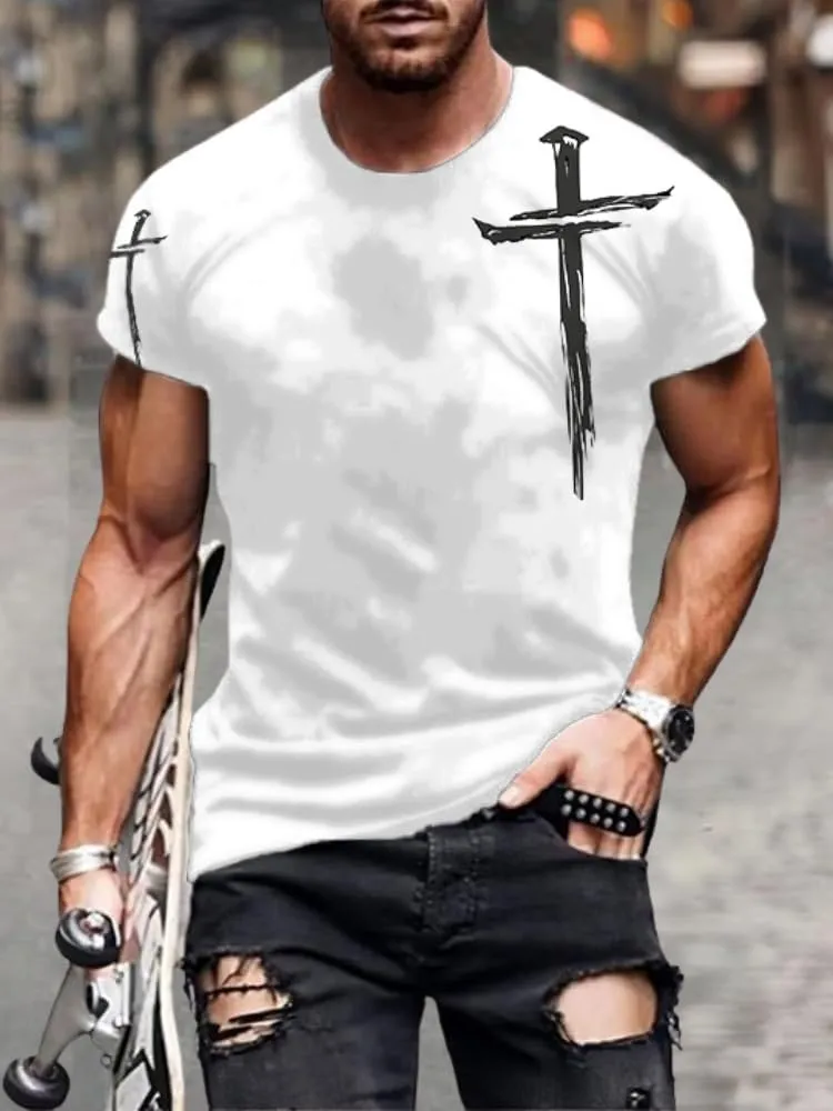 HOTYD Mens Graphic T-Shirts Jesus Cross Vintage Print Casual Faith T-Shirts Summer Short Sleeve Crew Neck Christian Tops