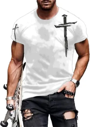 HOTYD Mens Graphic T-Shirts Jesus Cross Vintage Print Casual Faith T-Shirts Summer Short Sleeve Crew Neck Christian Tops