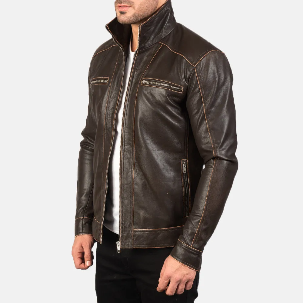 Hudson Brown Leather Biker Jacket Up to 5XL