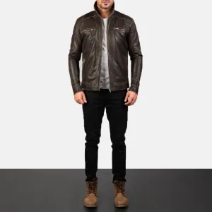 Hudson Brown Leather Biker Jacket Up to 5XL