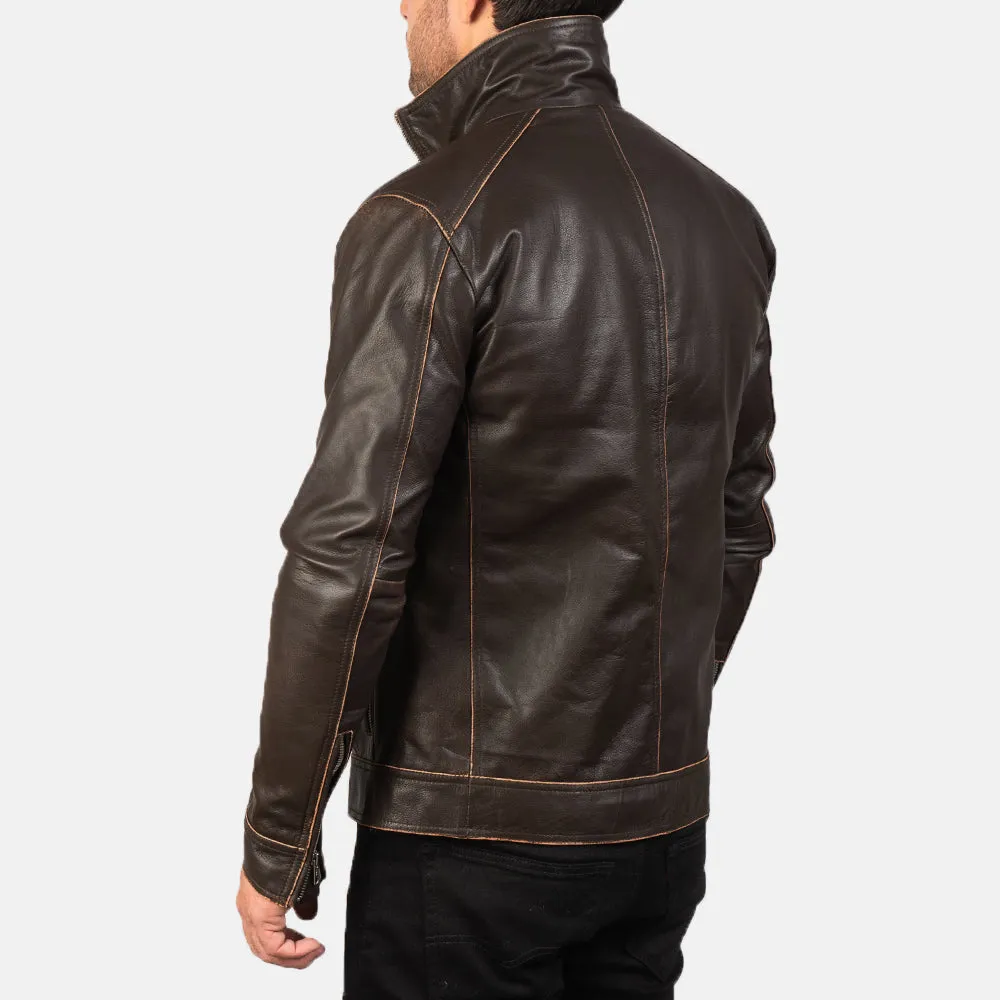 Hudson Brown Leather Biker Jacket Up to 5XL