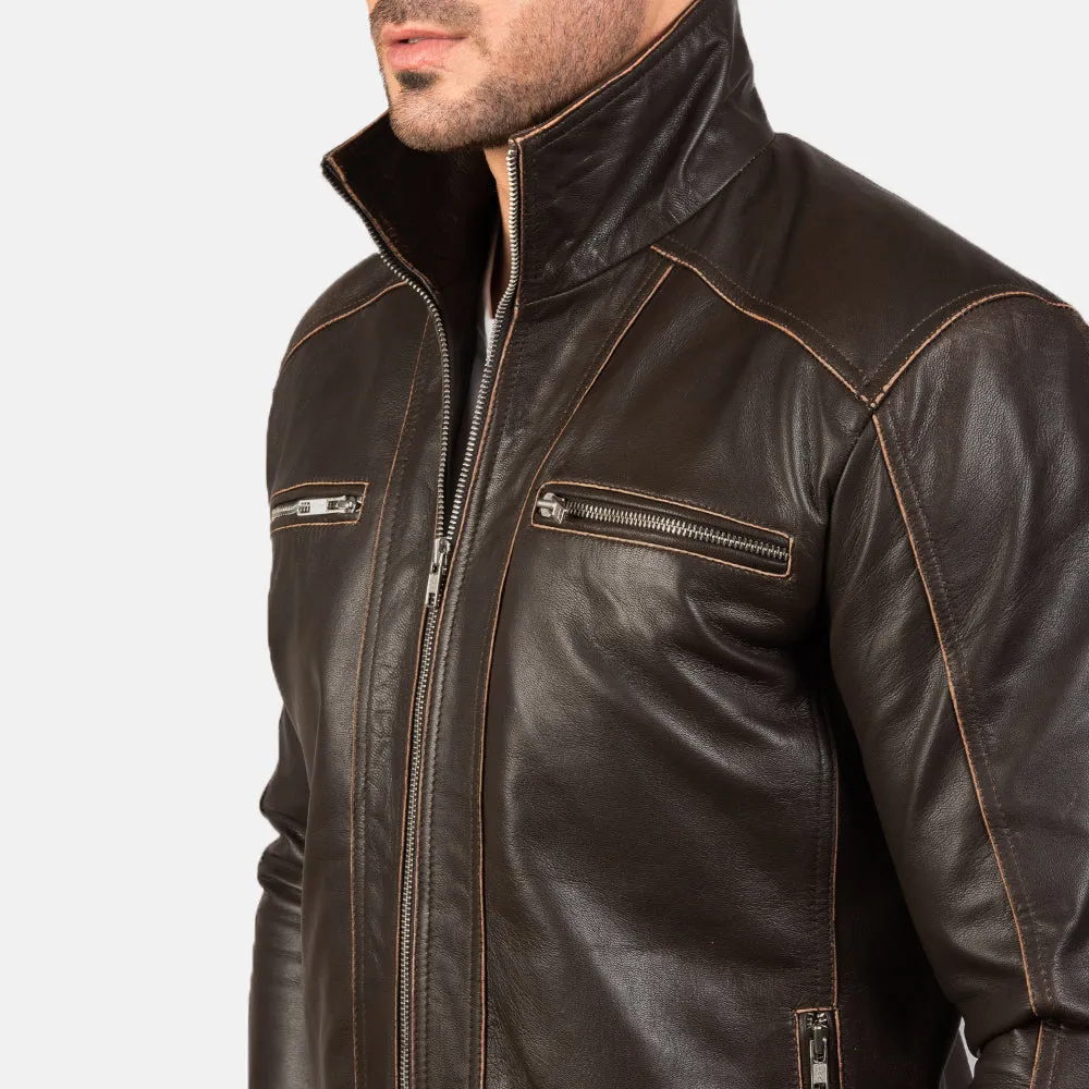 Hudson Brown Leather Biker Jacket Up to 5XL
