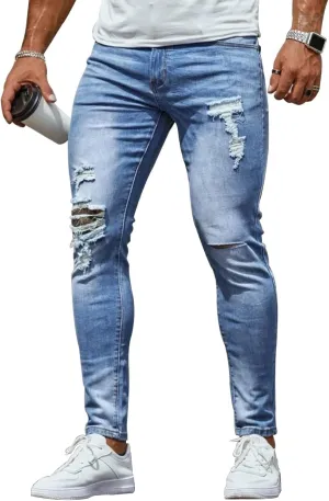 HUNGSON Men's Ripped Skinny Jeans Stretchy Slim Fit Jeans Pants for Men