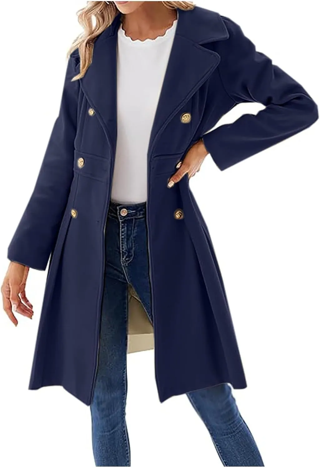 HXHYQKP Winter Coats for Women Breasted Trenchcoats Double Breasted Long Wool Pea Coat Notch Lapel Trench Coat