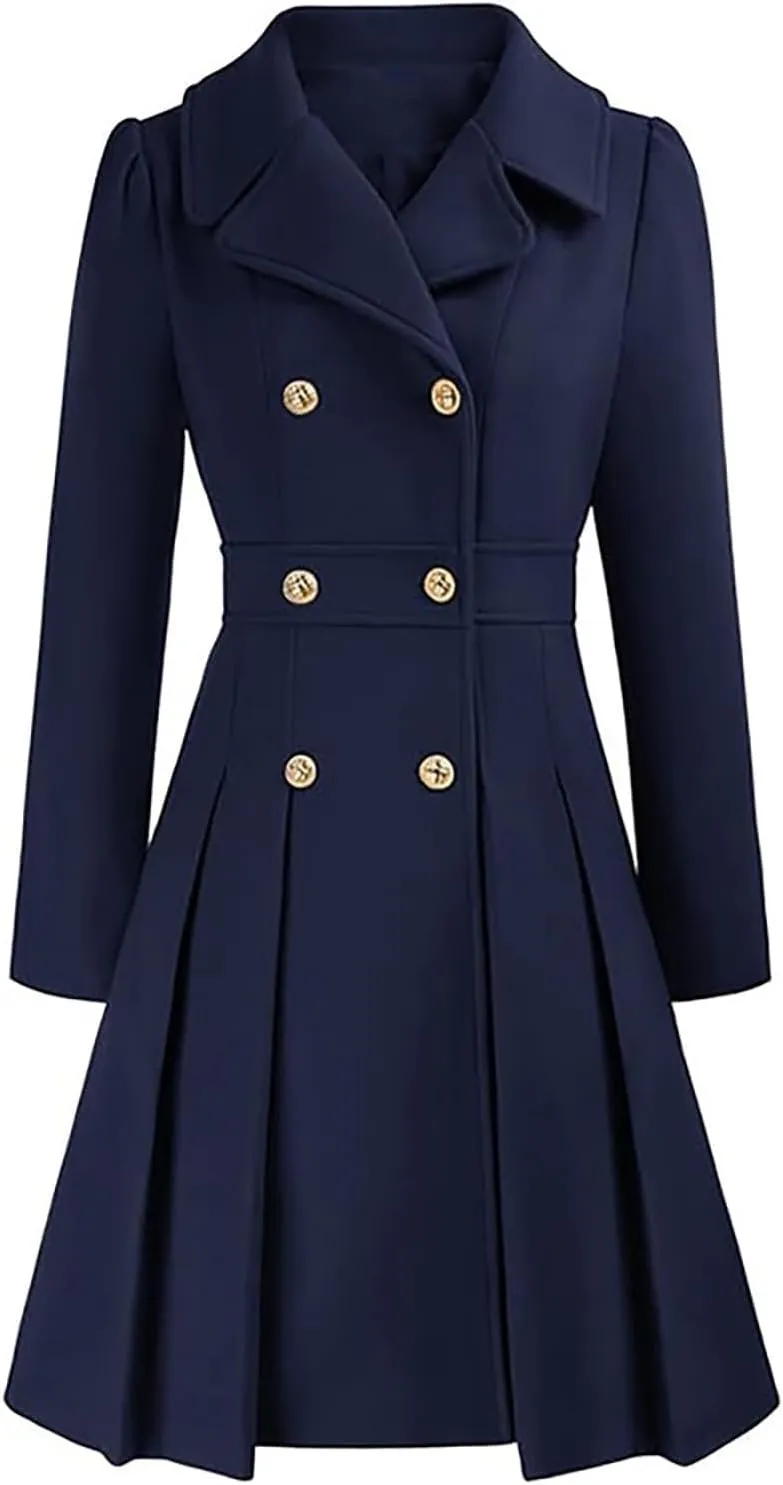 HXHYQKP Winter Coats for Women Breasted Trenchcoats Double Breasted Long Wool Pea Coat Notch Lapel Trench Coat