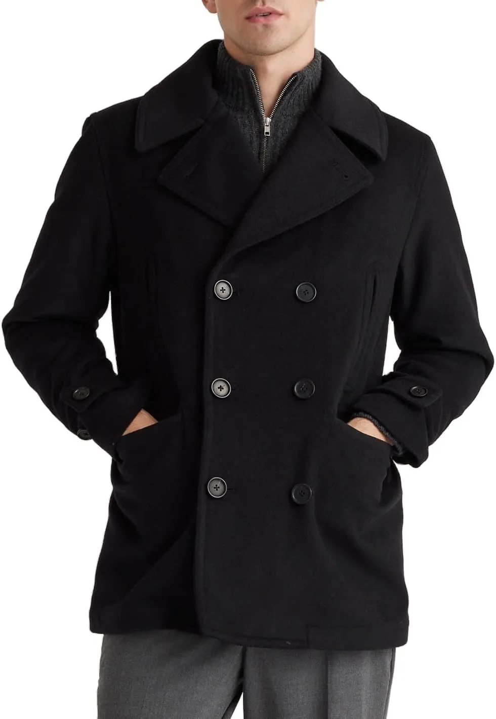 IDEALSANXUN Mens Casual Double Breasted Wool Trench Coat Peacoat Winter Jackets