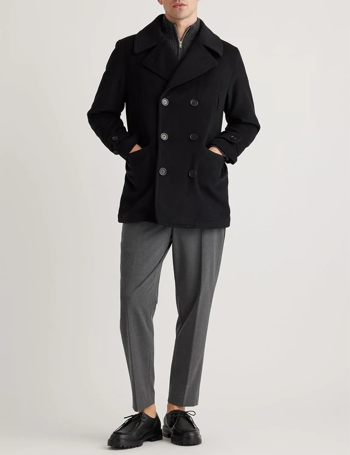 IDEALSANXUN Mens Casual Double Breasted Wool Trench Coat Peacoat Winter Jackets