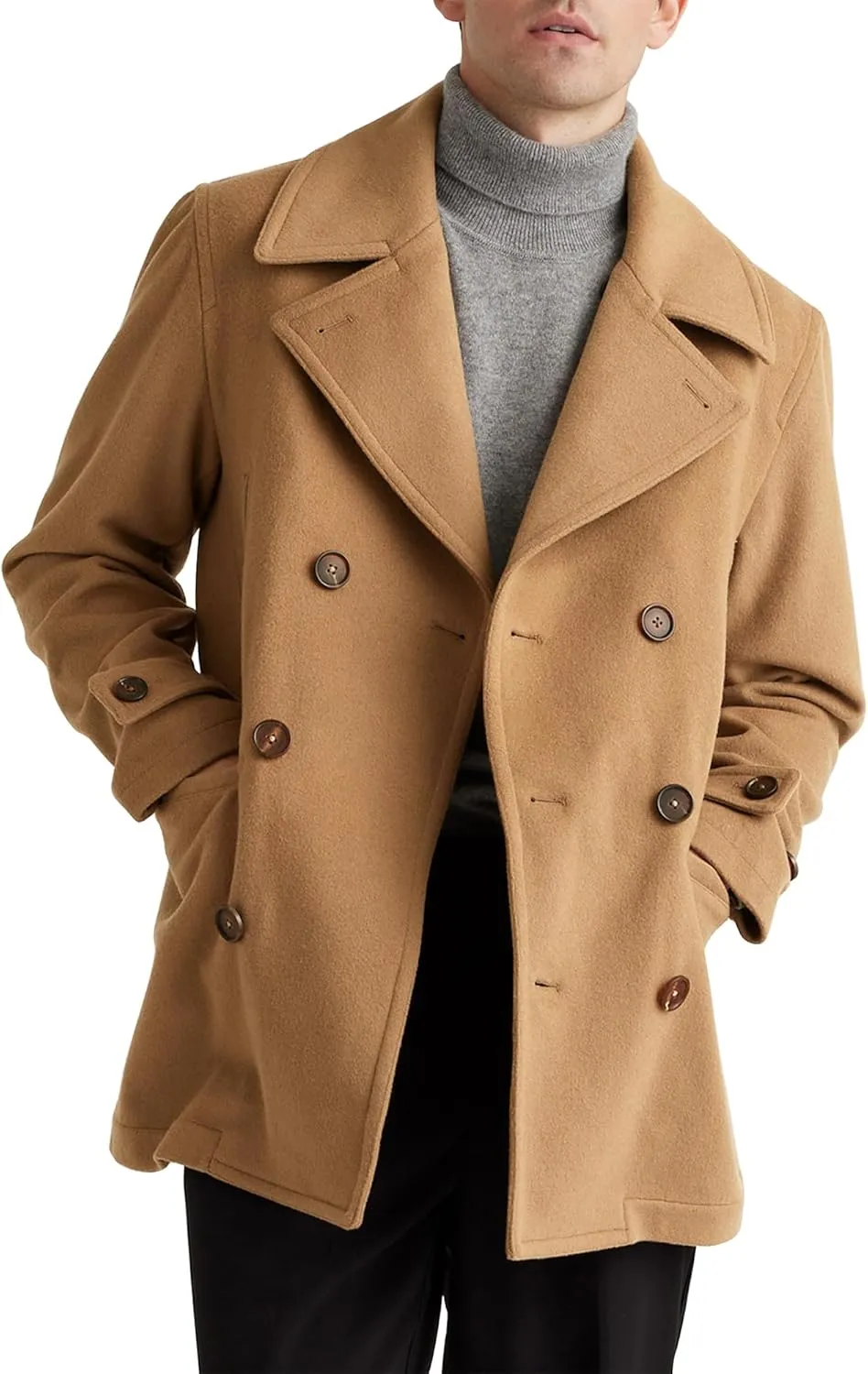 IDEALSANXUN Mens Casual Double Breasted Wool Trench Coat Peacoat Winter Jackets