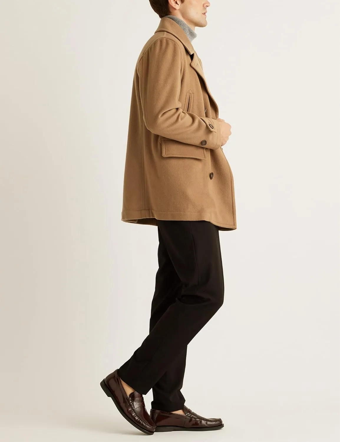 IDEALSANXUN Mens Casual Double Breasted Wool Trench Coat Peacoat Winter Jackets