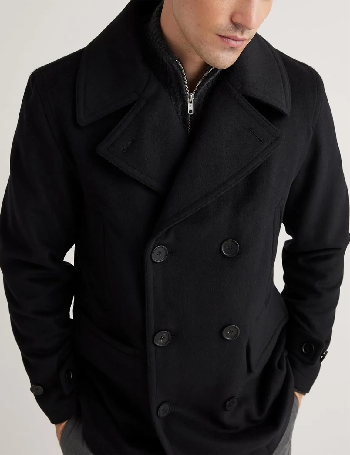 IDEALSANXUN Mens Casual Double Breasted Wool Trench Coat Peacoat Winter Jackets