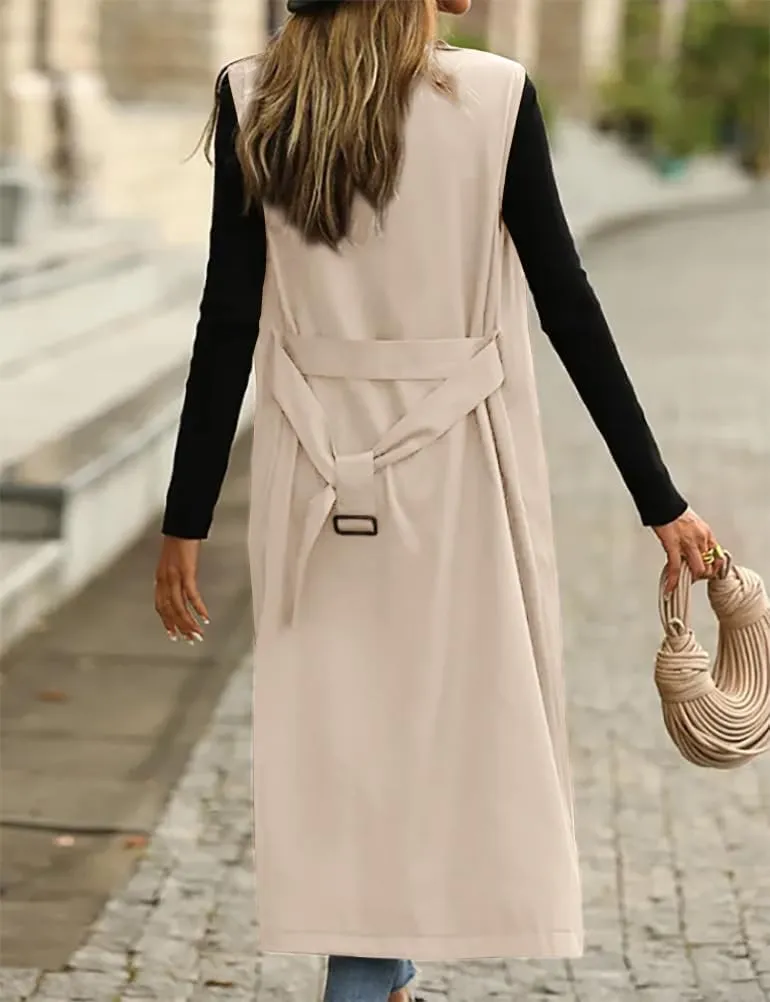 IDEALSANXUN Womens Long Vest Casual Double Breasted Sleeveless Trench Coat Jackets