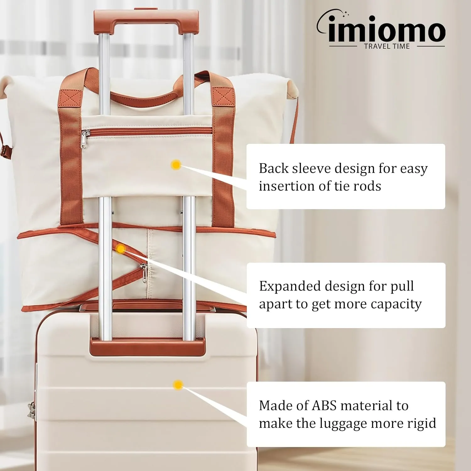 imiomo 24 IN Checked Luggage, Suitcase with Spinner Wheels, Hardside 3PCS Set Lightweight Rolling Travel Luggage with TSA Lock(24"/Beige)