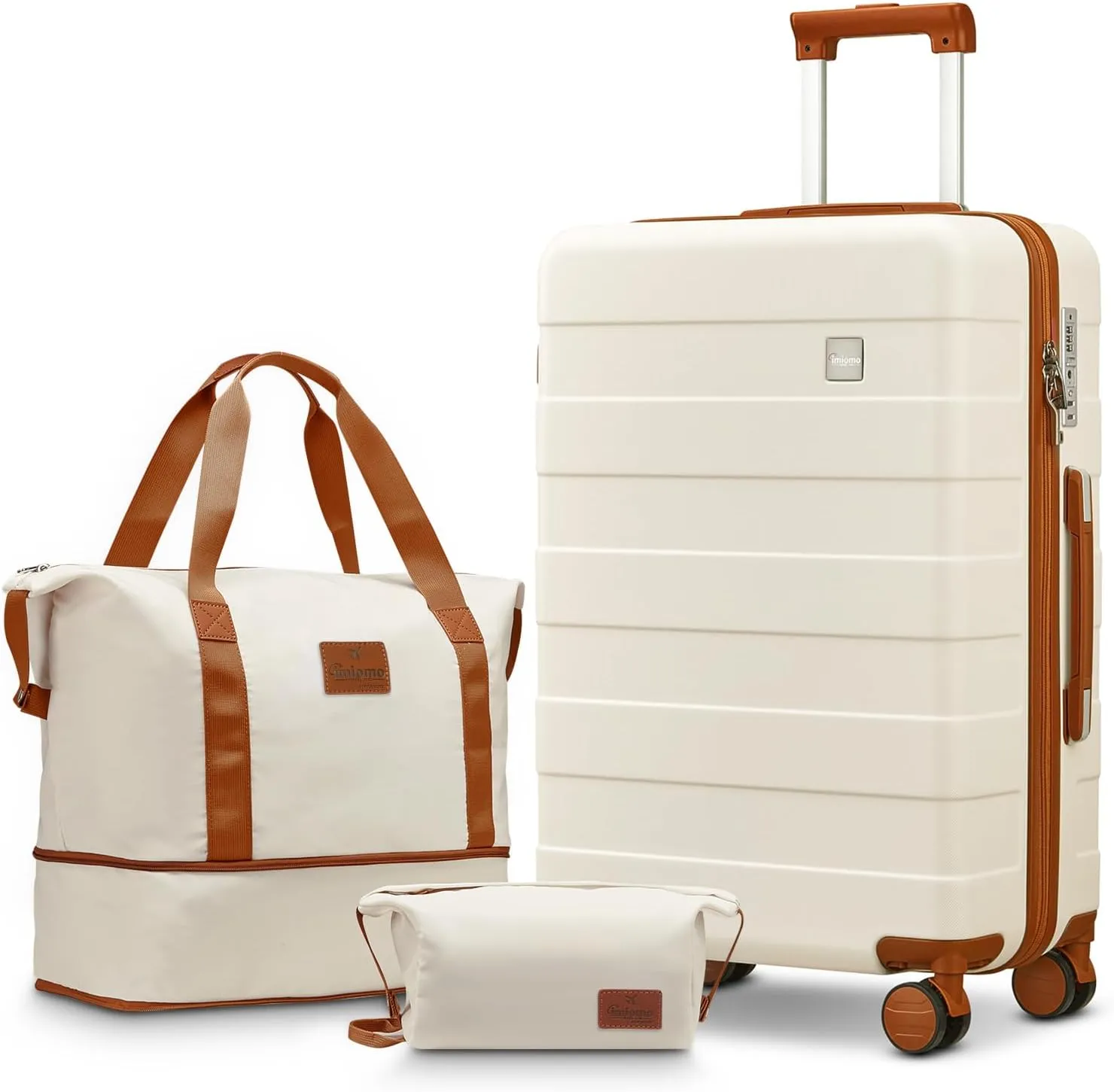 imiomo 24 IN Checked Luggage, Suitcase with Spinner Wheels, Hardside 3PCS Set Lightweight Rolling Travel Luggage with TSA Lock(24"/Beige)