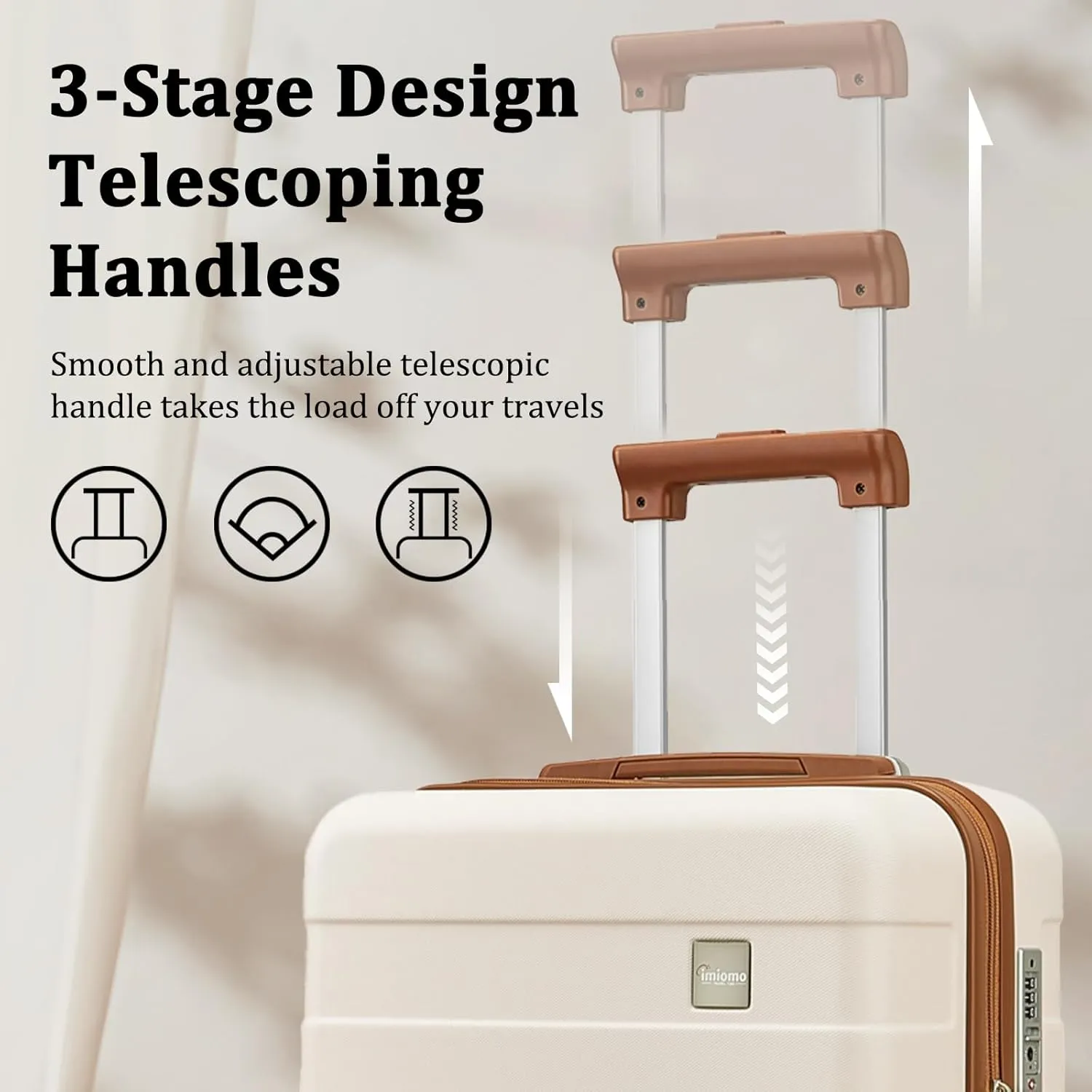imiomo 24 IN Checked Luggage, Suitcase with Spinner Wheels, Hardside 3PCS Set Lightweight Rolling Travel Luggage with TSA Lock(24"/Beige)