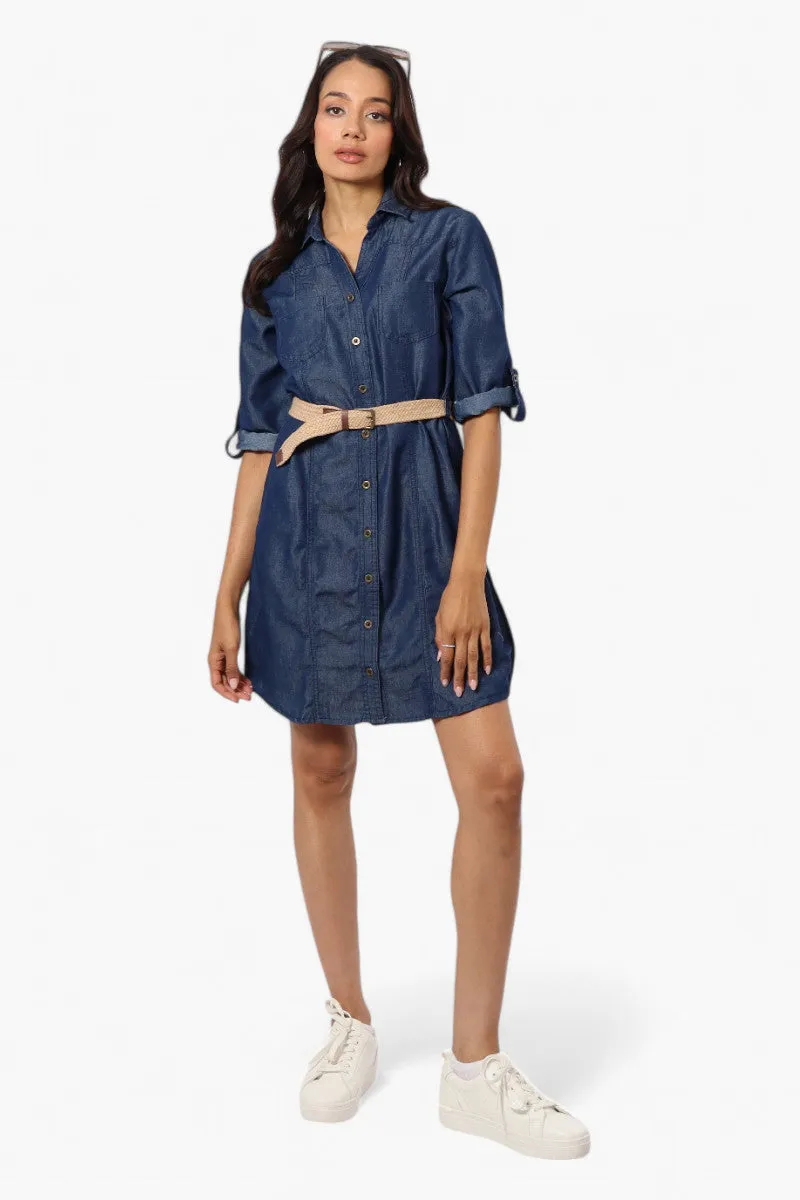 Impress Belted Denim Tencel Day Dress - Navy