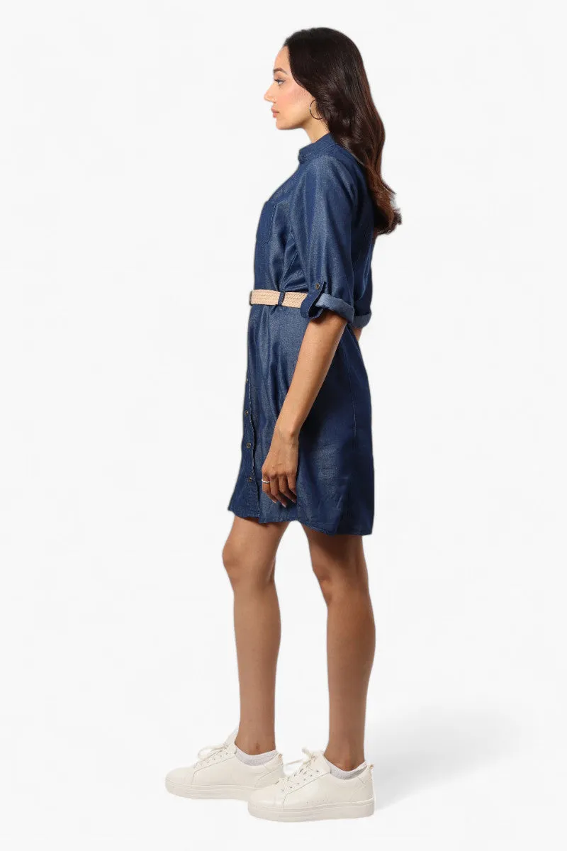 Impress Belted Denim Tencel Day Dress - Navy