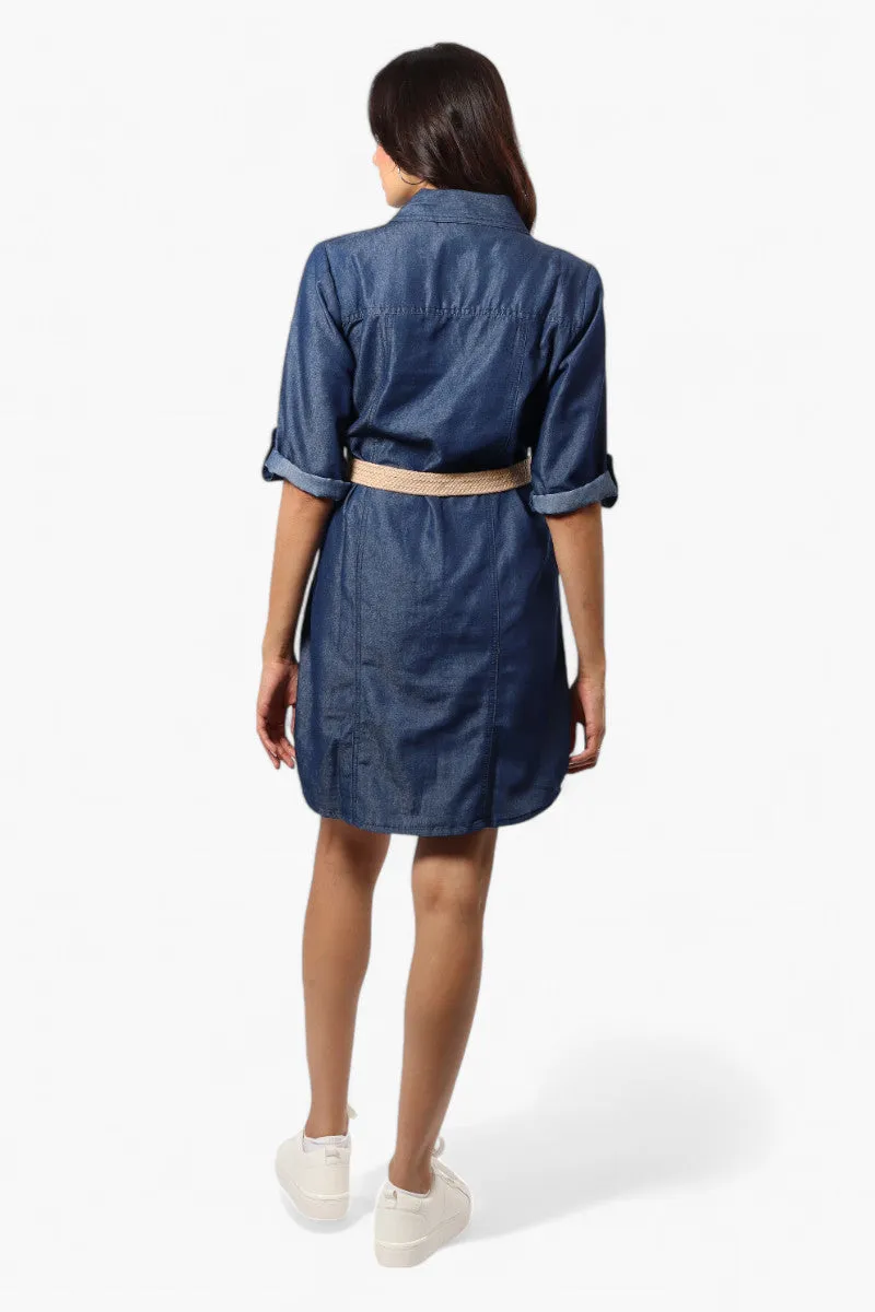 Impress Belted Denim Tencel Day Dress - Navy