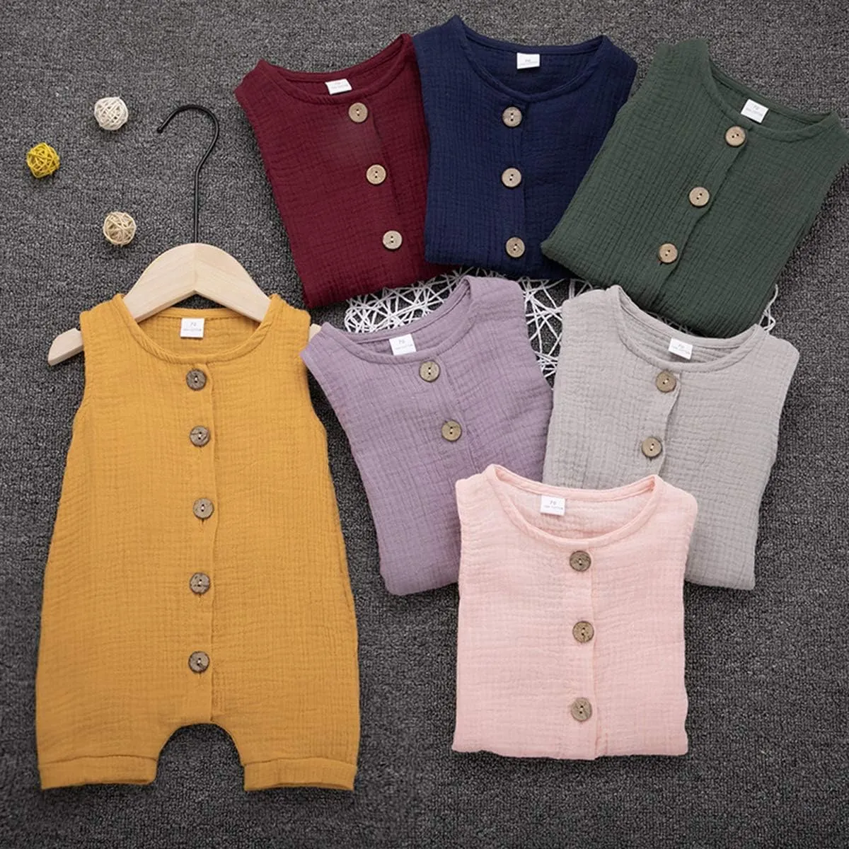 Infant Newborn Baby Boys Girls Cotton Linen Romper Summer Jumpsuit Sleeveless Overalls Clothing Set