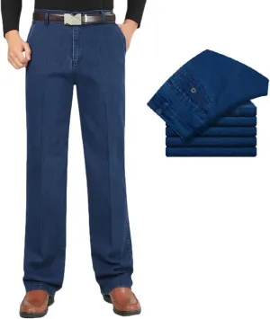 INGKE Men's high Waist Straight fit Jeans, JettJeans - Men's High Waist Straight Fit Stretch Denim (Medium Blue,31)