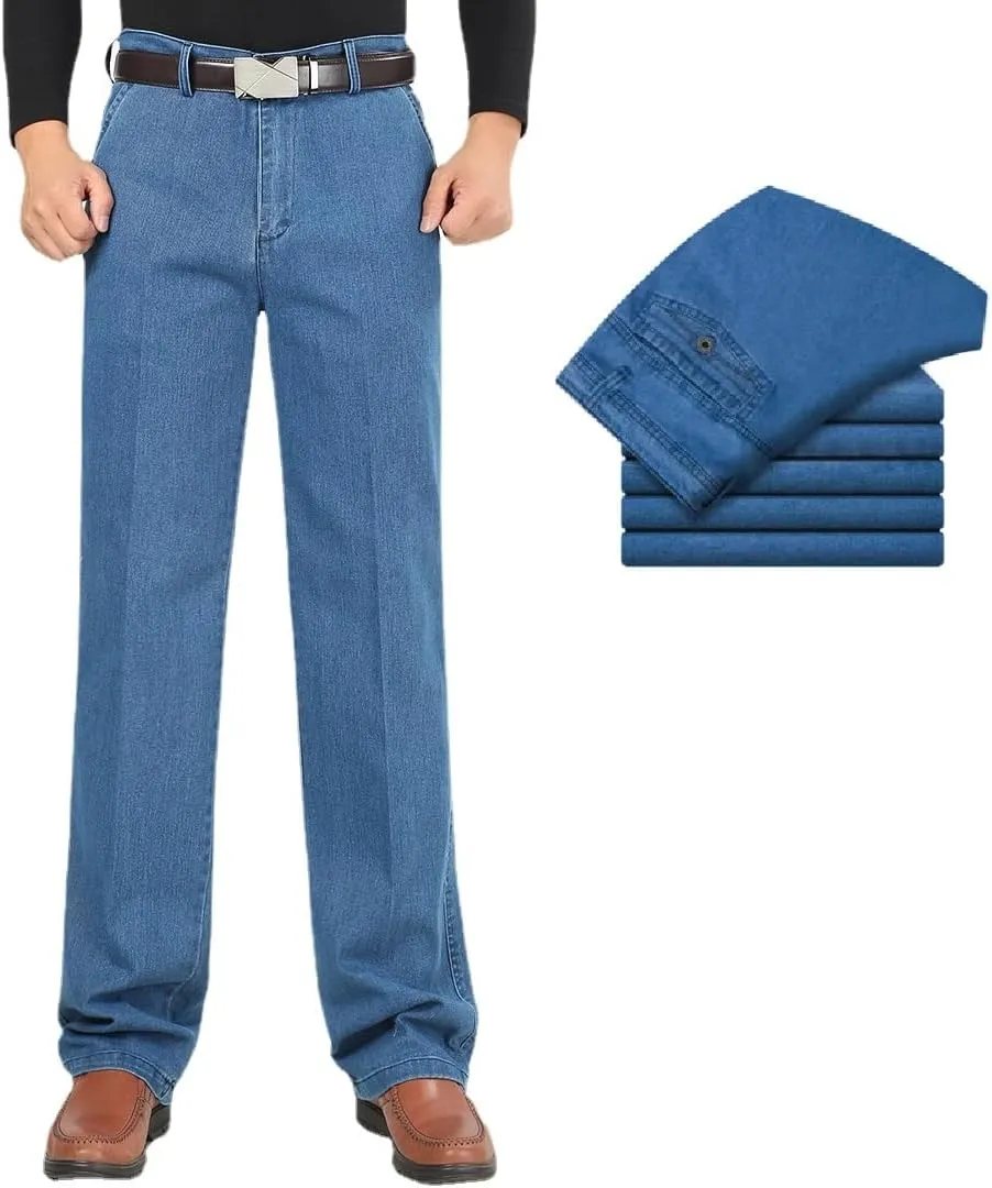 INGKE Men's high Waist Straight fit Jeans, JettJeans - Men's High Waist Straight Fit Stretch Denim