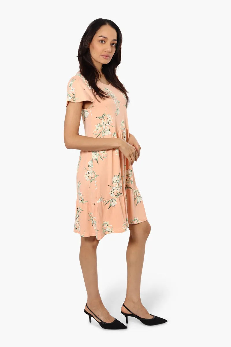 International INC Company Floral Scoop Neck Day Dress - Peach