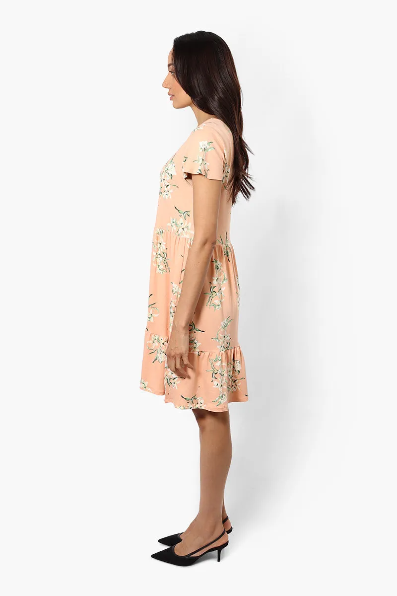 International INC Company Floral Scoop Neck Day Dress - Peach