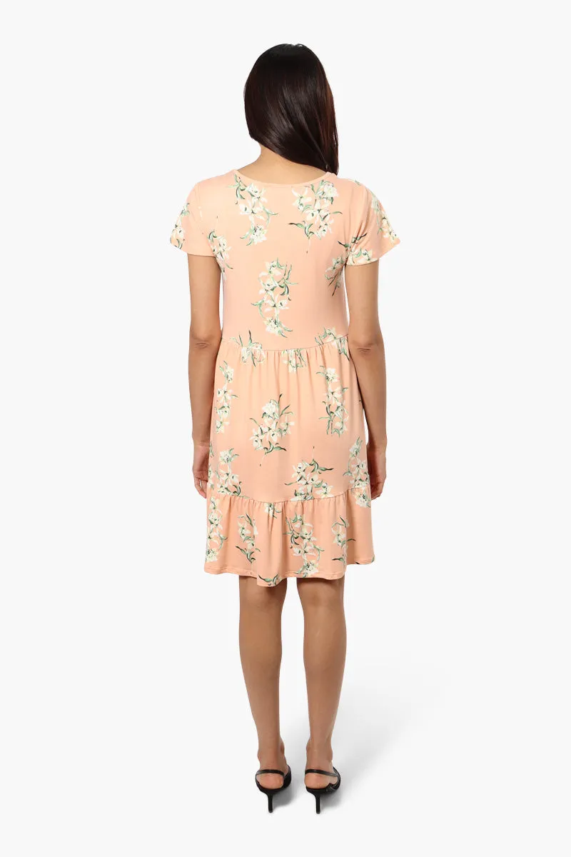 International INC Company Floral Scoop Neck Day Dress - Peach