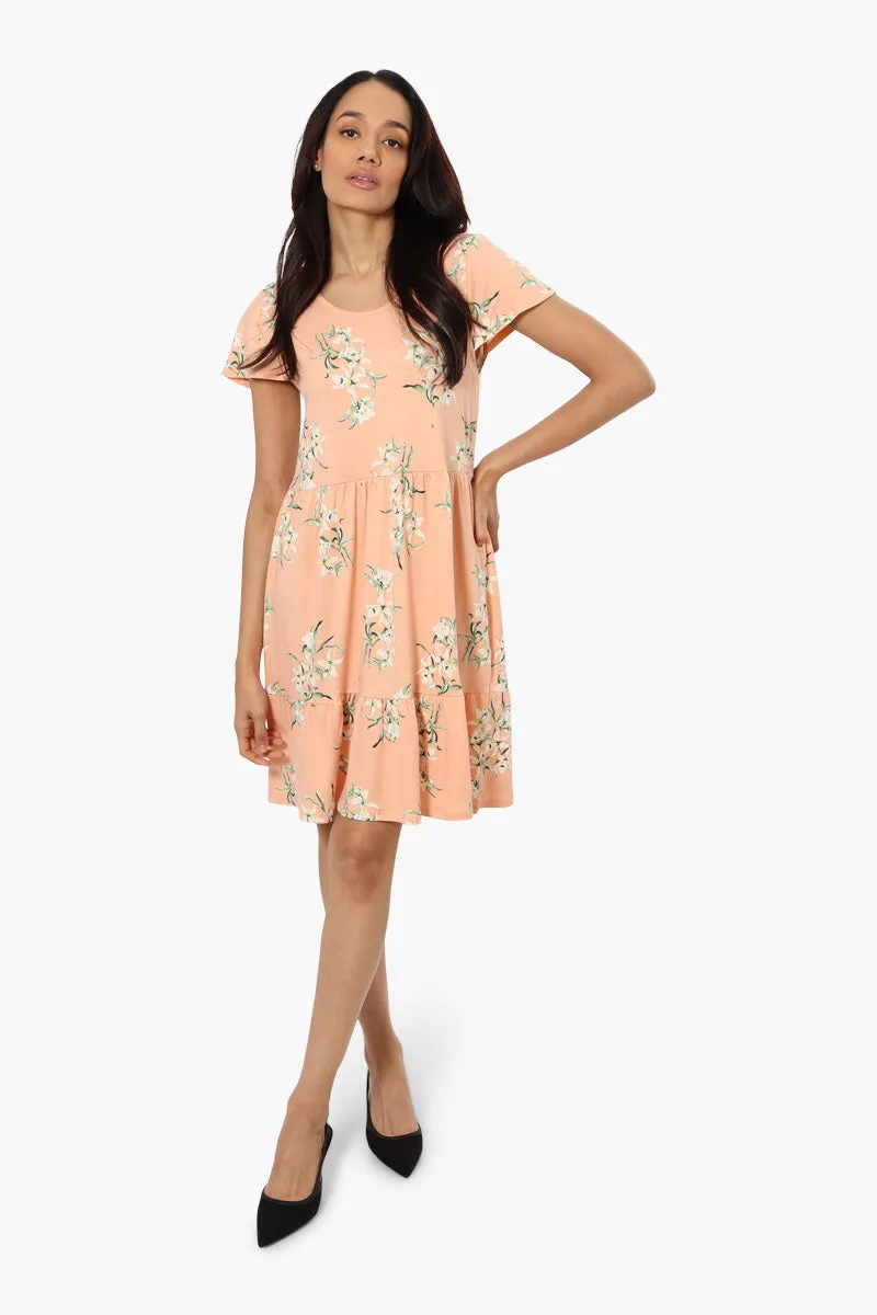 International INC Company Floral Scoop Neck Day Dress - Peach